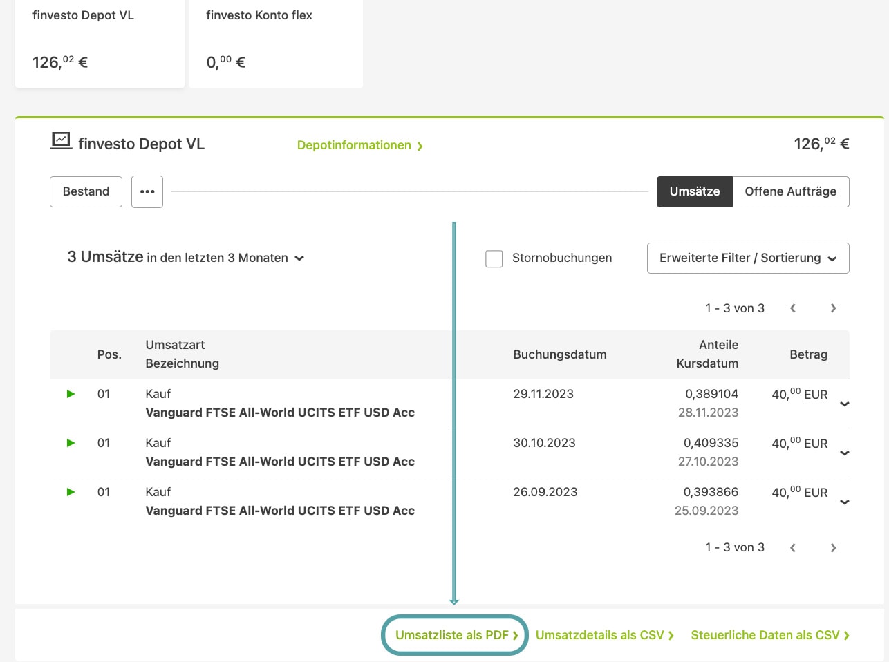 Parqet Null-Klick Import für Vanguard Invest Direkt