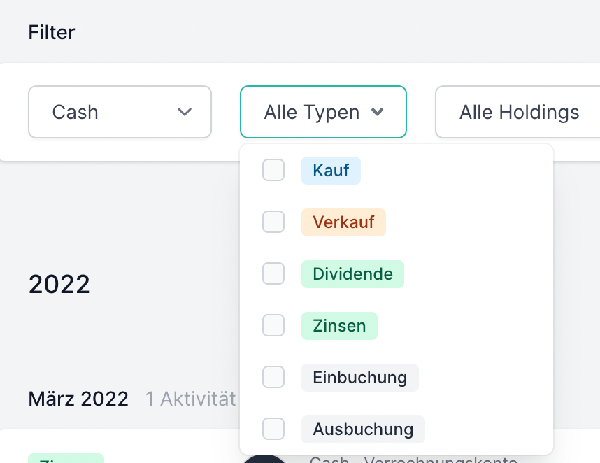 Parqet Zinsen im Aktivitäten-Dashboard